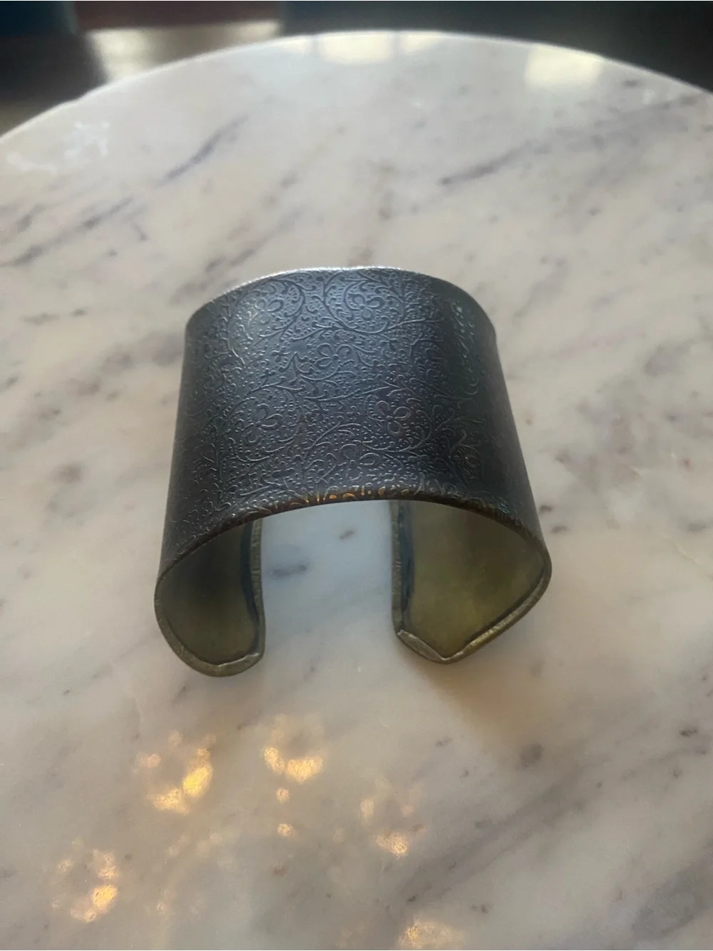 Wide Etched Metal Cuff Bracelet